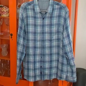 Faherty Reversible Blue Plaid Shirt Organic Cotton Size XL EUC